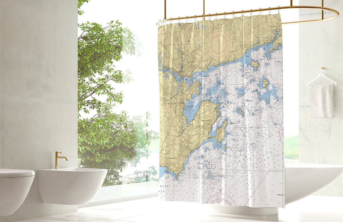 Marblehead & Salem Harbor Nautical Chart Shower Curtain - Maritime Tribes USAShower Curtain