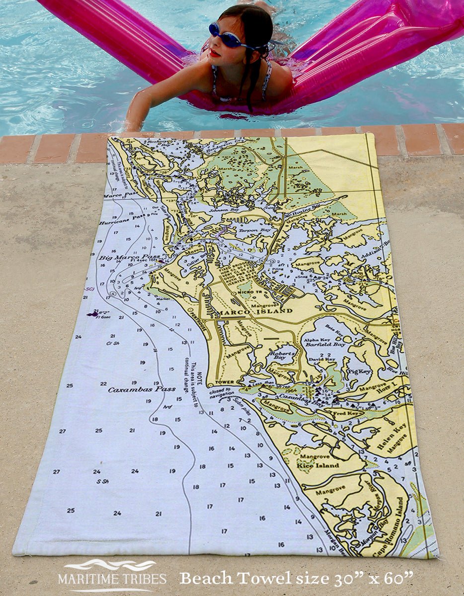 Marco Island, FL Chart Quick Dry Towel - Maritime Tribes USATowel