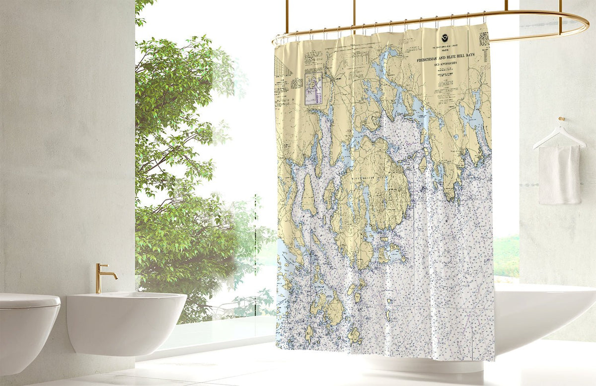 MDI with Frenchman & Blue Hill Bays, ME Nautical Chart Shower Curtain - Maritime Tribes USAShower Curtain