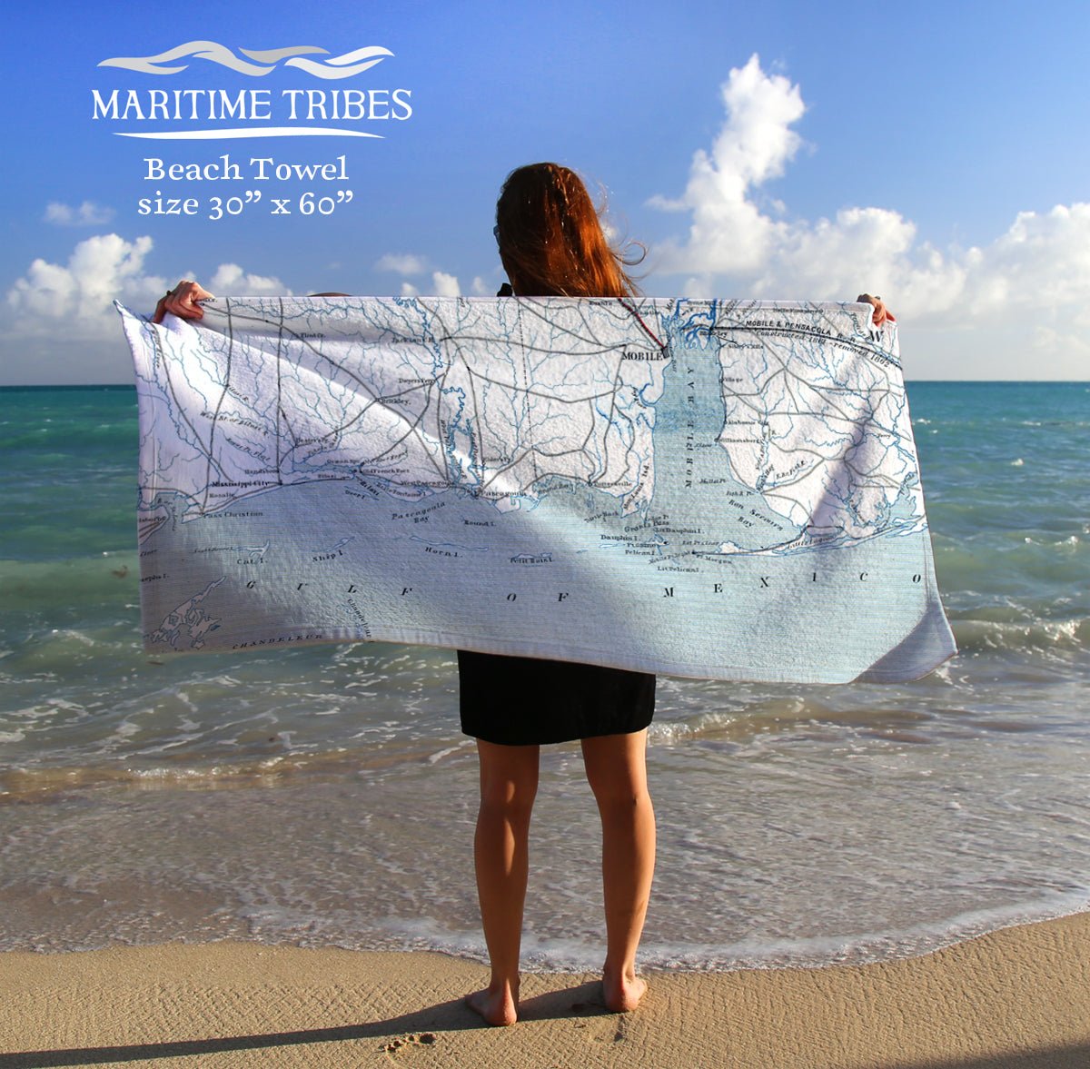 Mississippi Gulf Coast Antique Map (New Orleans to Alabama) - Maritime Tribes USATowel