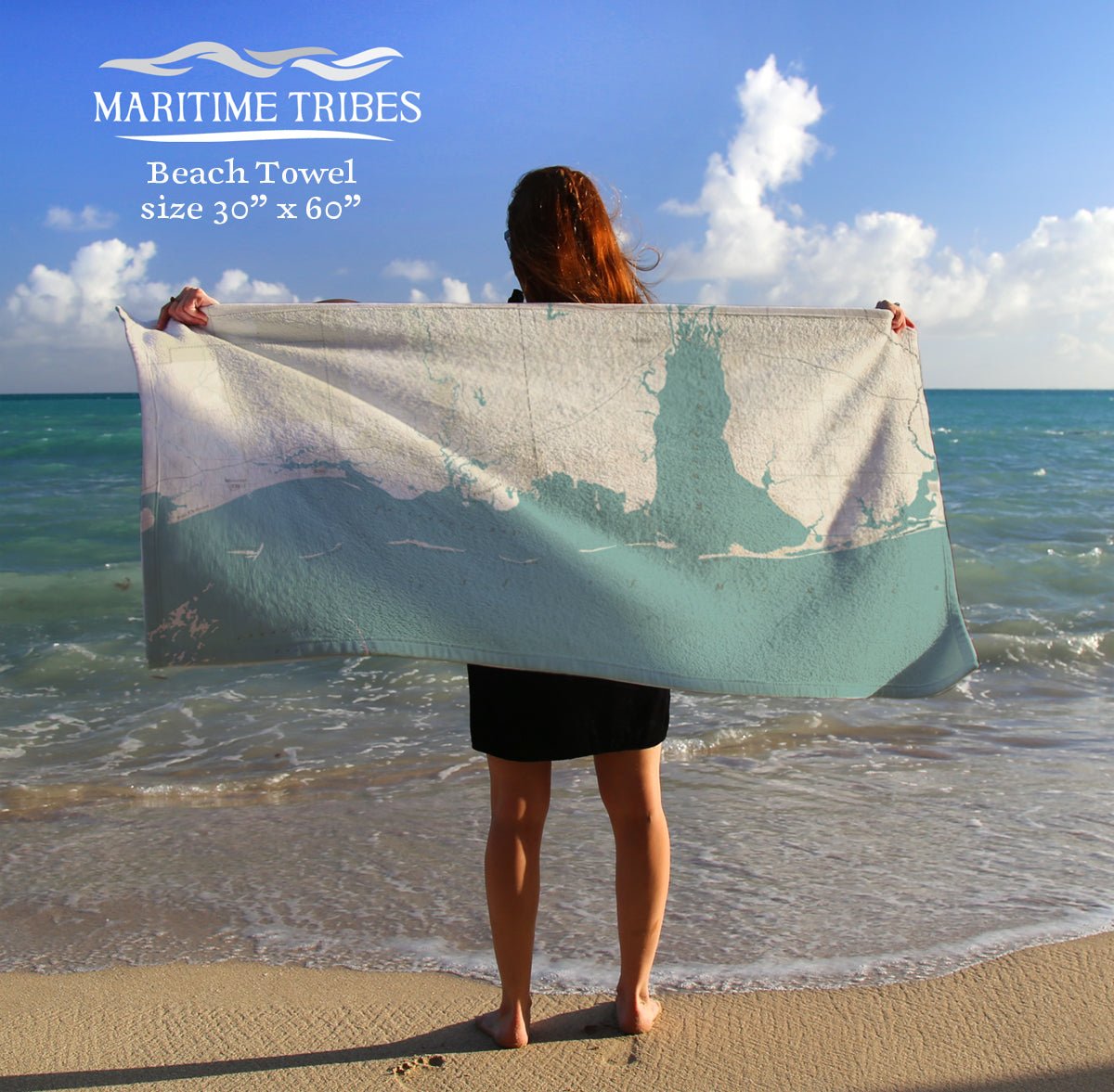 Mississippi Gulf Coast Sea Glass Map (New Orleans to Alabama) Quick Dry Towel - Maritime Tribes USATowel