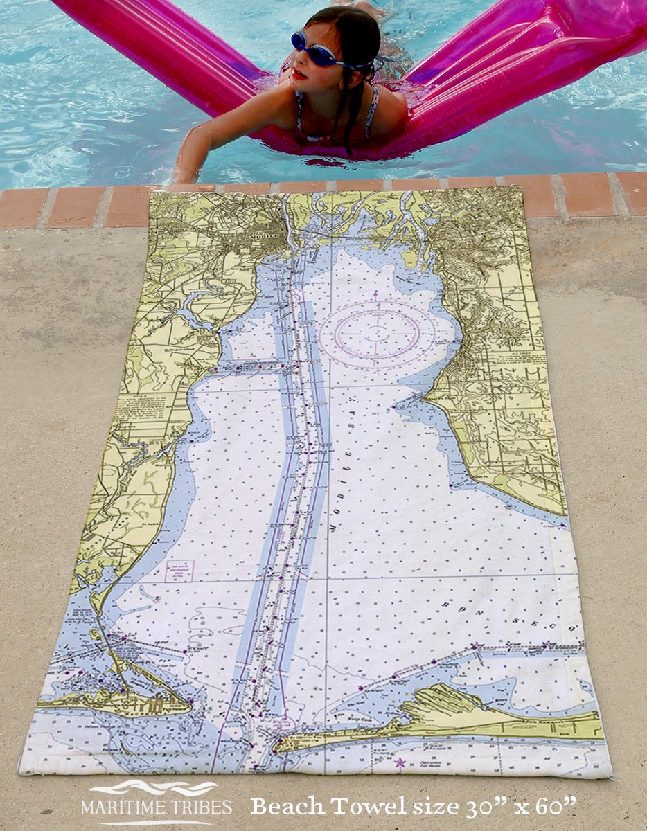 Mobile Bay, AL Nautical Chart Quick Dry Towel - Maritime Tribes USATowel