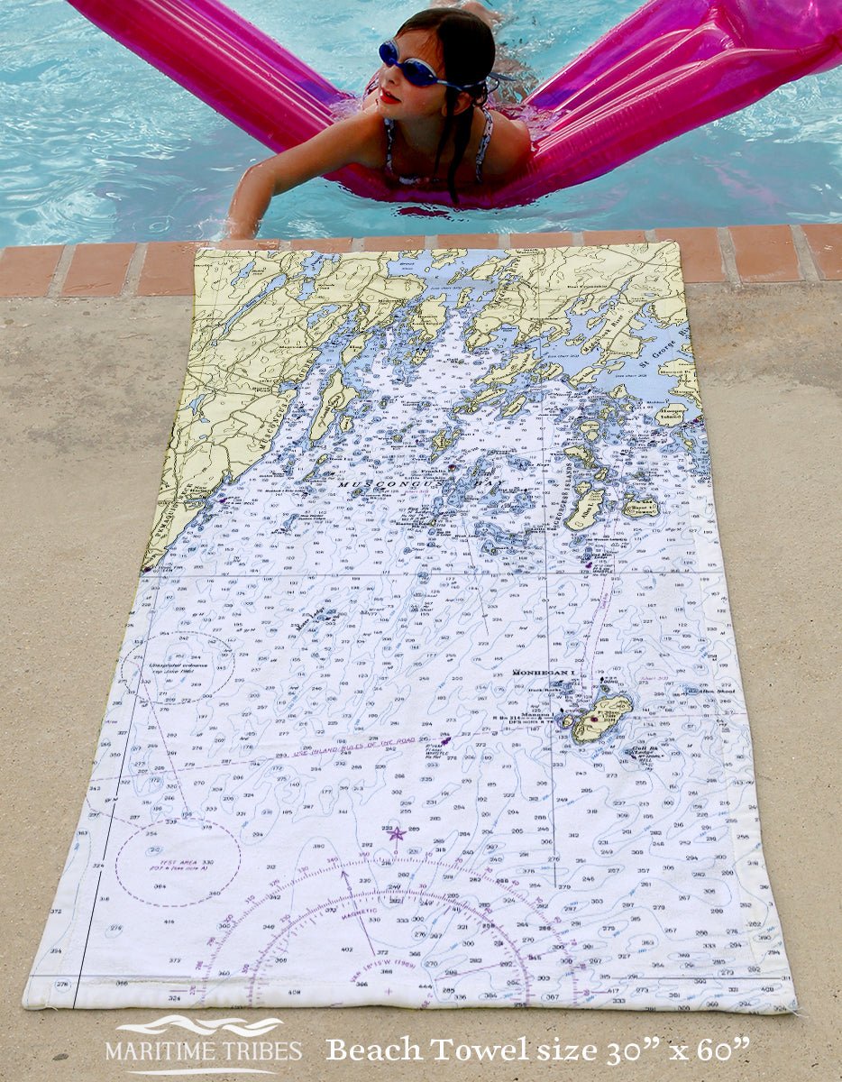 Monhegan Island, ME Nautical Chart Quick Dry Towel - Maritime Tribes USATowel