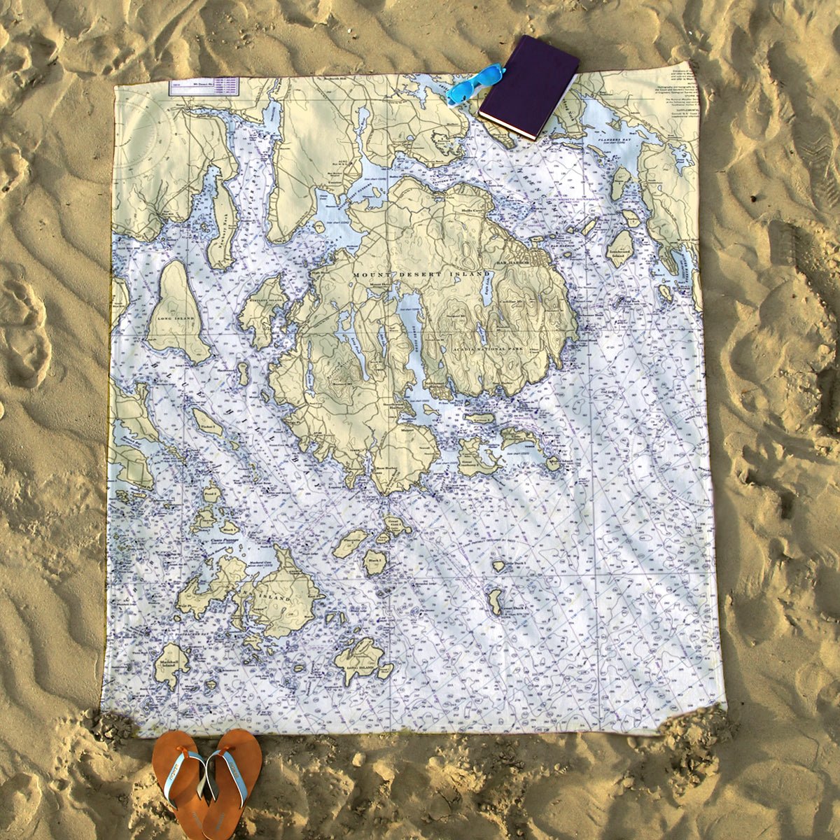 Mount Desert Island, Acadia, ME Nautical Chart Blanket - Maritime Tribes USABlanket