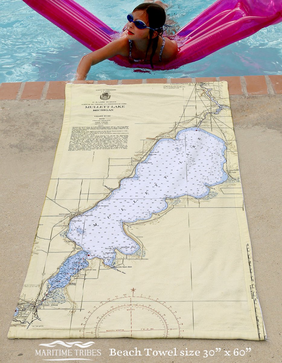 Mullett Lake Nautical Chart Quick Dry Towel - Maritime Tribes USATowel