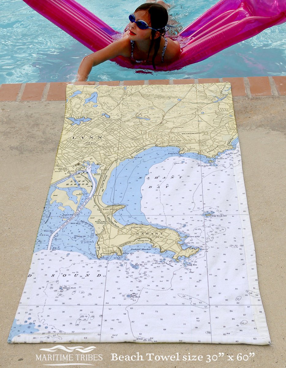 Nahant Nautical Chart Quick Dry Towel - Maritime Tribes USATowel