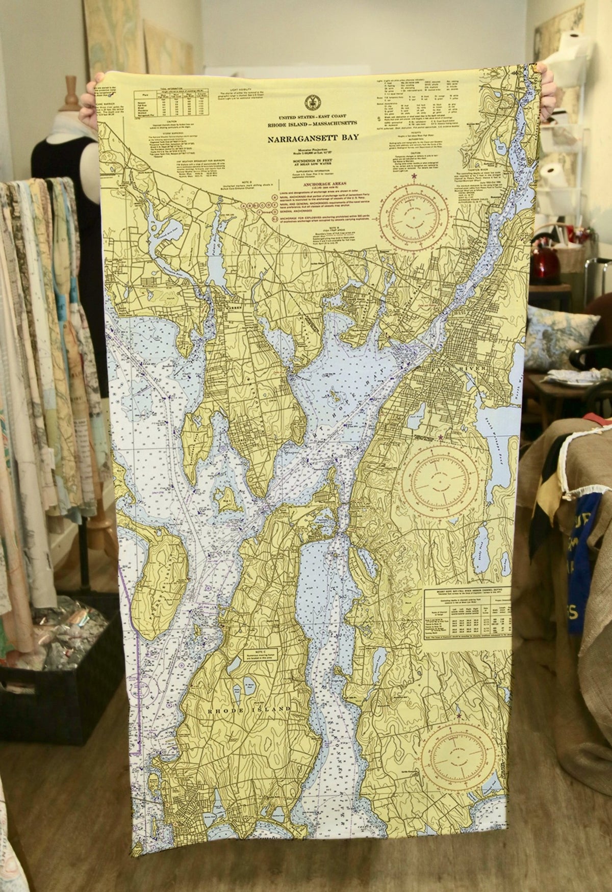 Narragansett Bay, Bristol to Fall River Nautical Chart Quick Dry Towel - Maritime Tribes USATowel