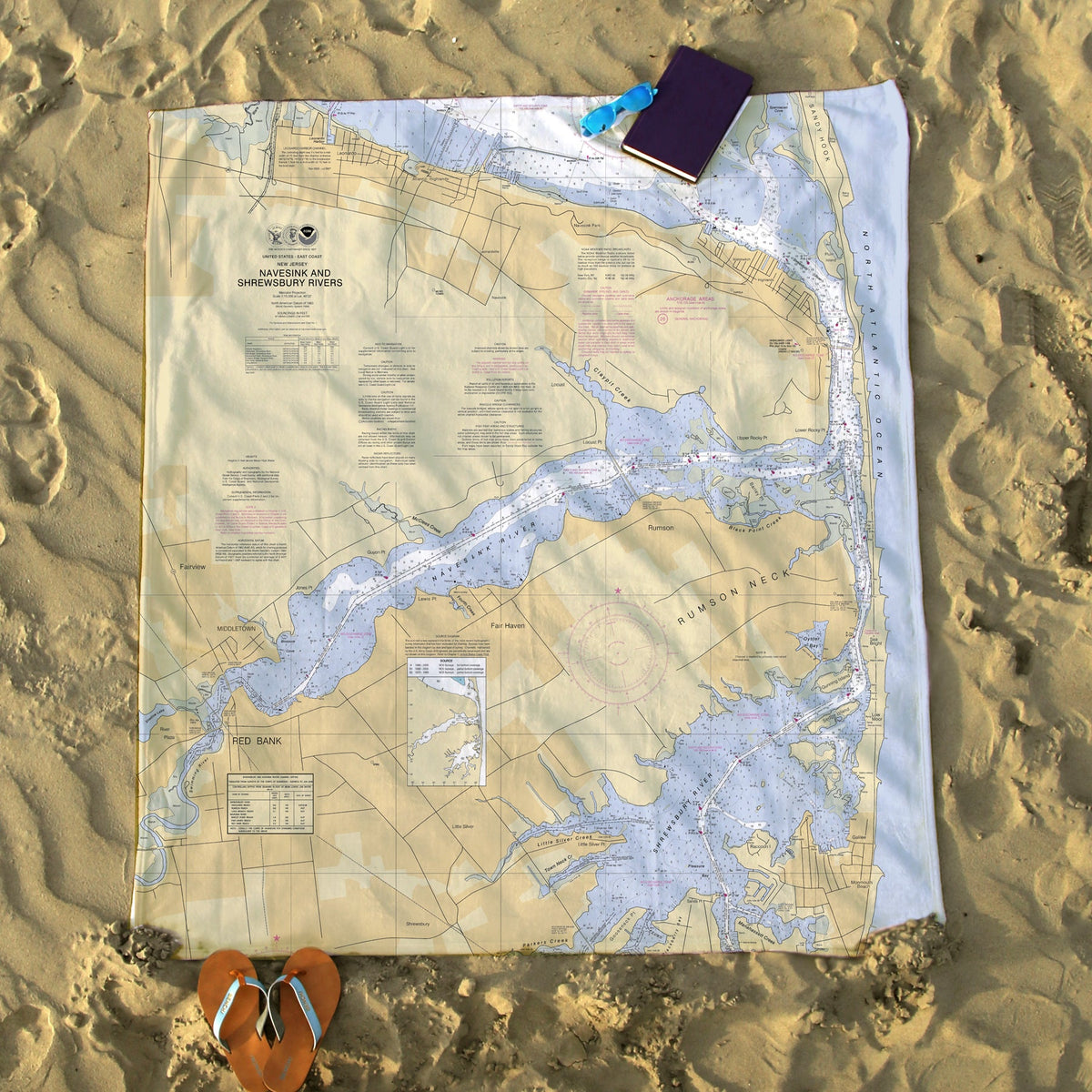 Navesink and Shrewsbury Rivers NJ Nautical Chart - Monmouth County Blanket - Maritime Tribes USABlanket
