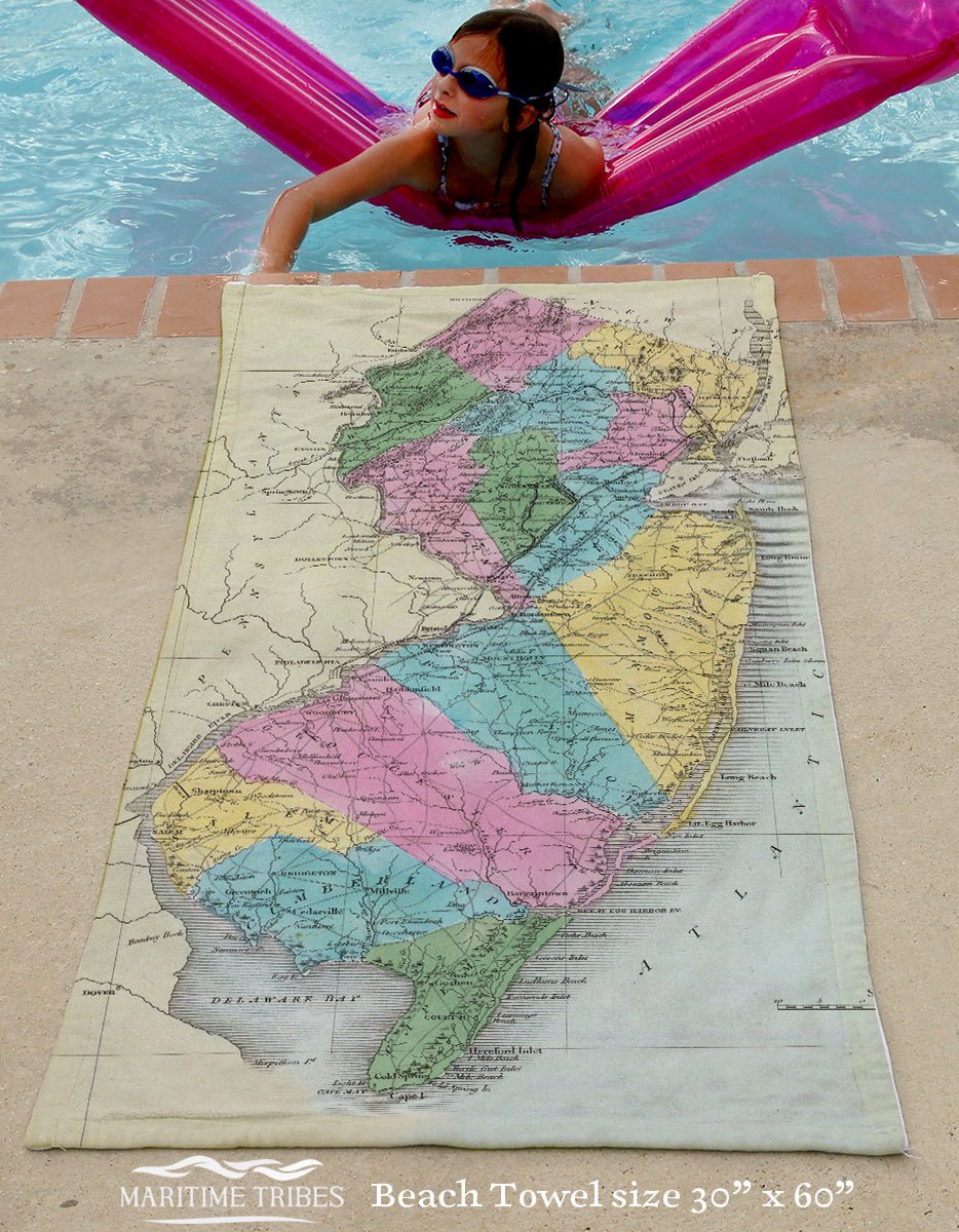 New Jersey Antique map 1835 - Maritime Tribes USATowel
