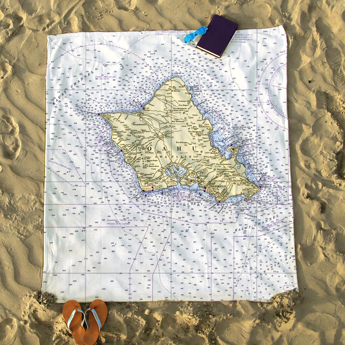 Oahu, HI Nautical Chart Blanket - Maritime Tribes USABlanket