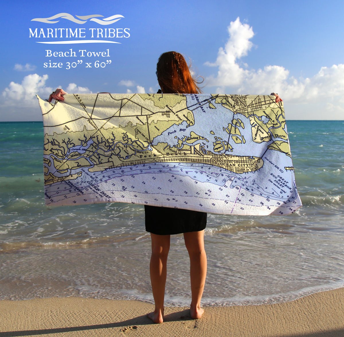 Ocean City, New Jersey Nautical Chart Quick Dry Towel - Maritime Tribes USATowel