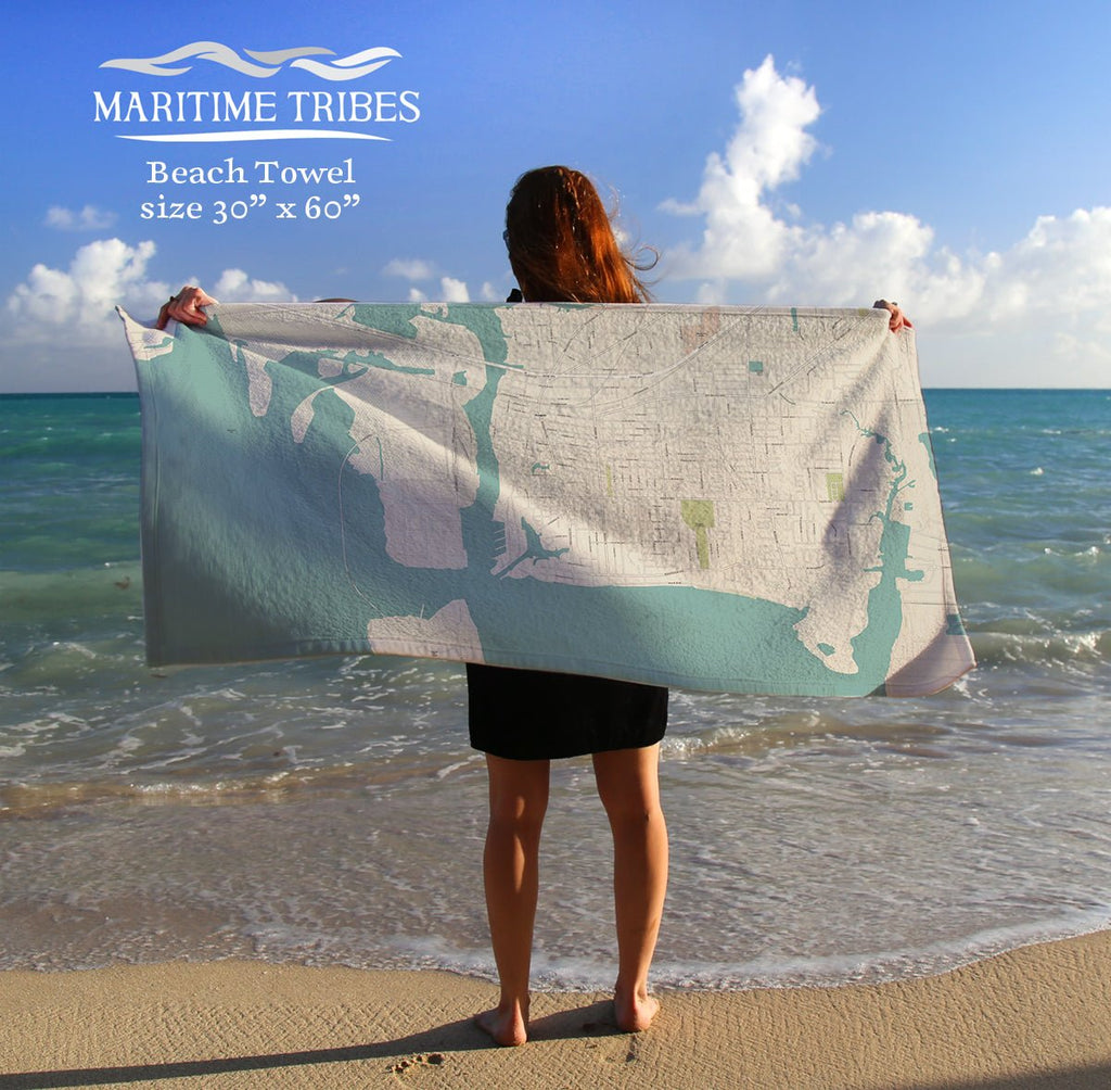 Pascagoula, MS Sea Glass Map Towel Quick Dry Towel - Maritime Tribes USATowel