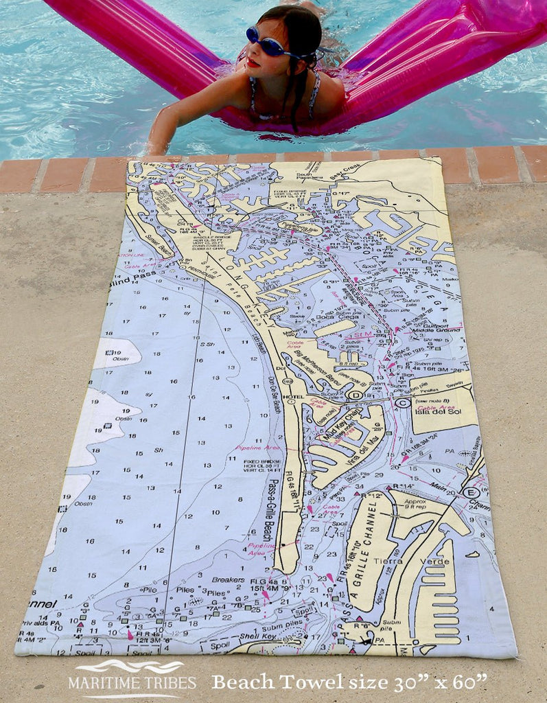 Pass-a-Grille Florida Nautical Chart Quick Dry Towel - Maritime Tribes USATowel
