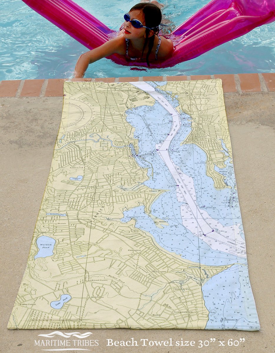 Pawtuxet, RI Vintage Nautical Chart Quick Dry Towel - Maritime Tribes USATowel