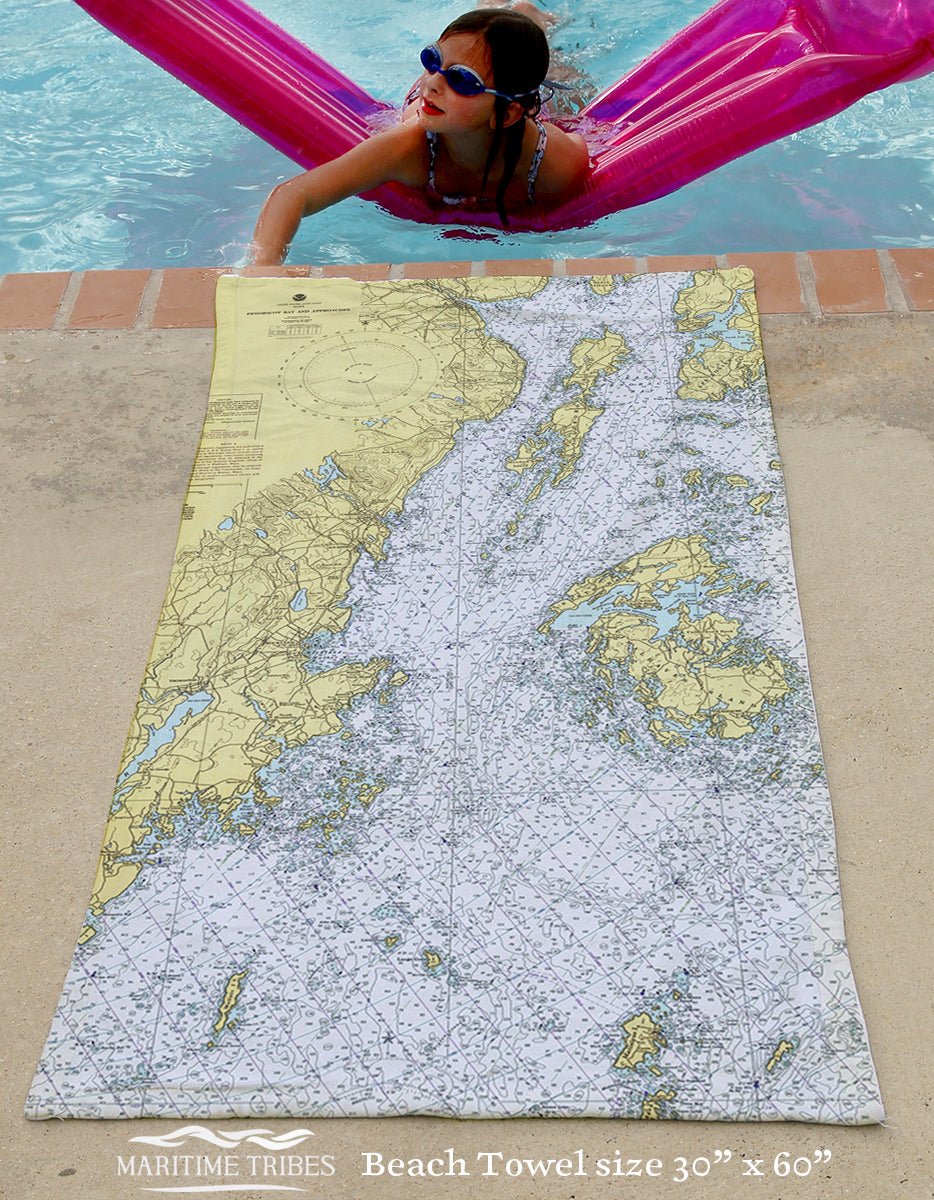 Penobscot Bay Nautical Chart Quick Dry Towel - Maritime Tribes USATowel