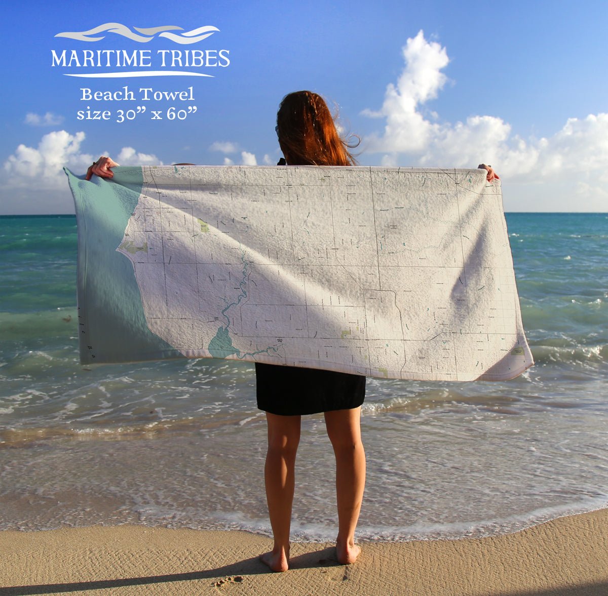 Point Clear and Mobile Bay, AL Sea Glass Map Quick Dry Towel - Maritime Tribes USATowel