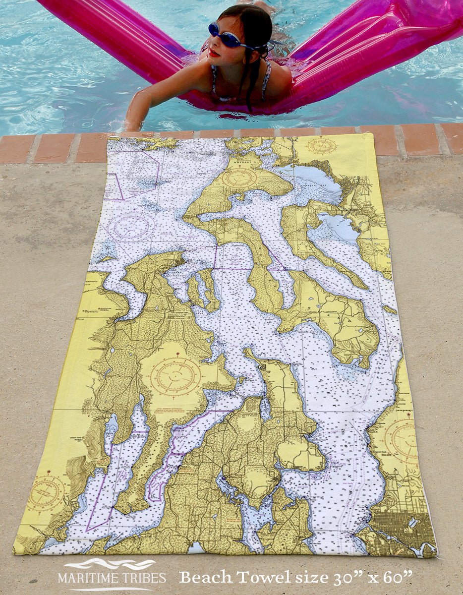Port Townsend, WA Puget Sound Nautical Chart Quick Dry Towel - Maritime Tribes USATowel
