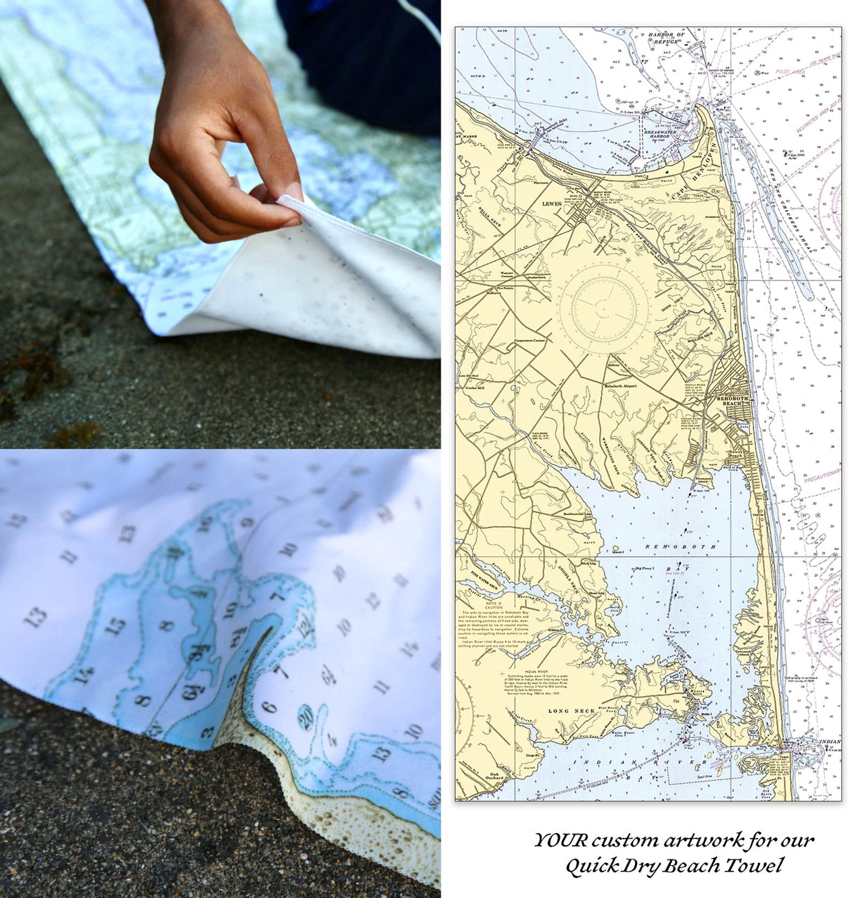 Rehoboth Beach, DE Vintage Nautical Chart Quick Dry Towel - Maritime Tribes USATowel