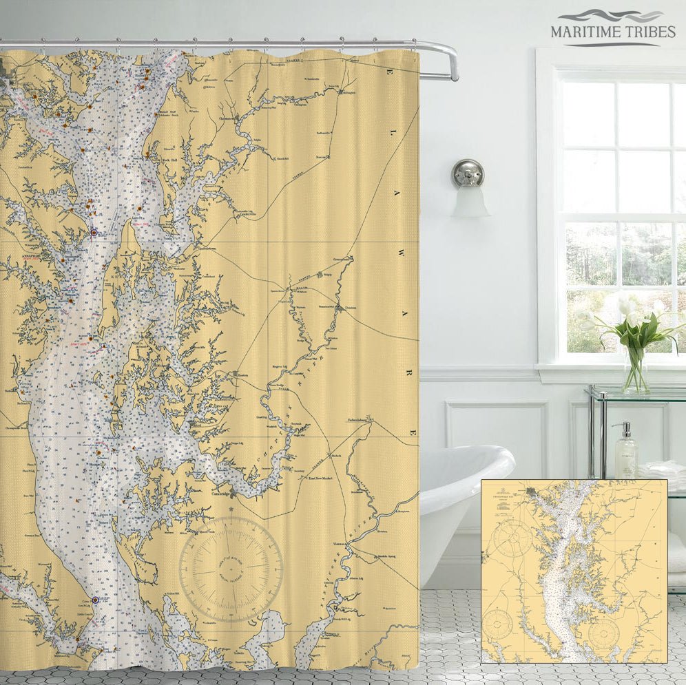 Rock Hall, MD, Chesapeake BayChart Shower Curtain - Maritime Tribes USAShower Curtain