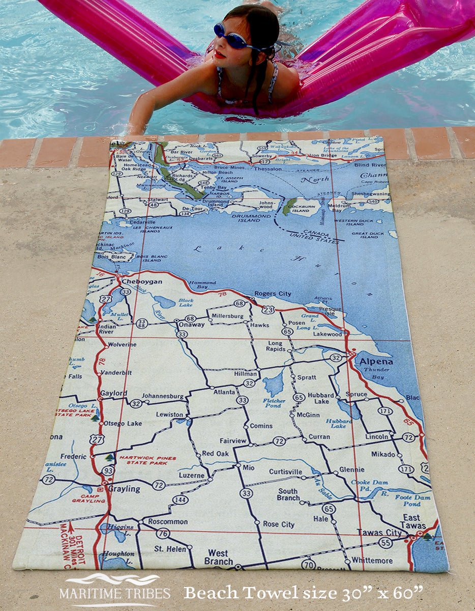 Rogers City, MI Antique Map Quick Dry Towel - Maritime Tribes USATowel