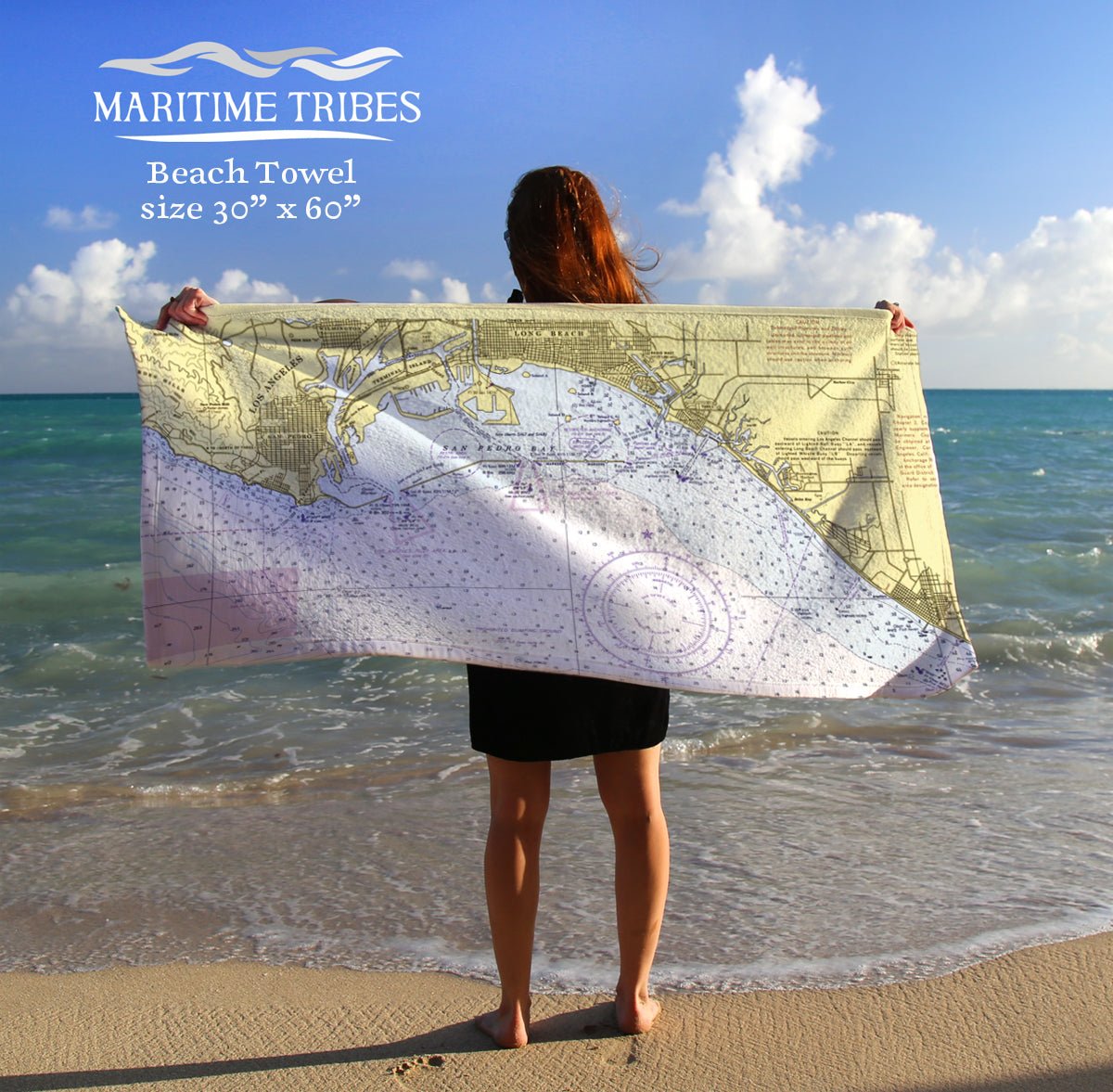 San Pedro Bay - Channel, CA Nautical Chart Quick Dry Towel - Maritime Tribes USATowel