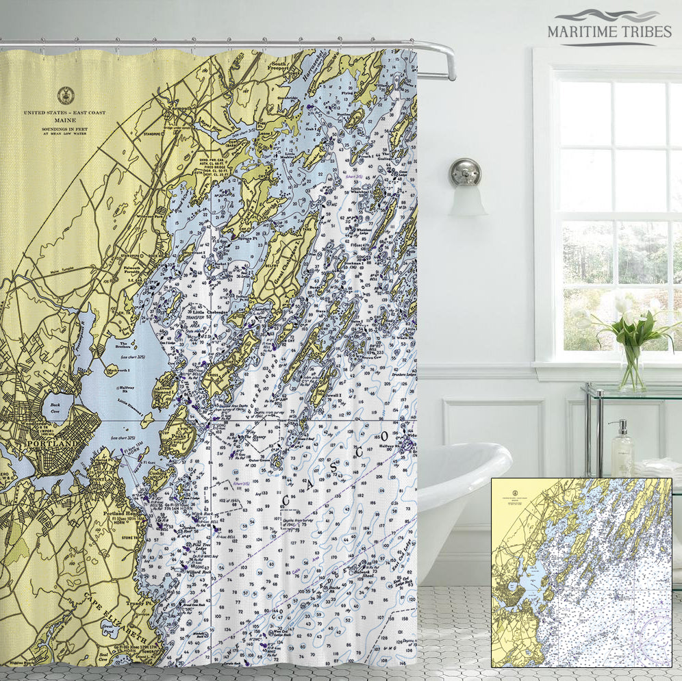 Chebeague Island, ME Nautical Chart Shower Curtain