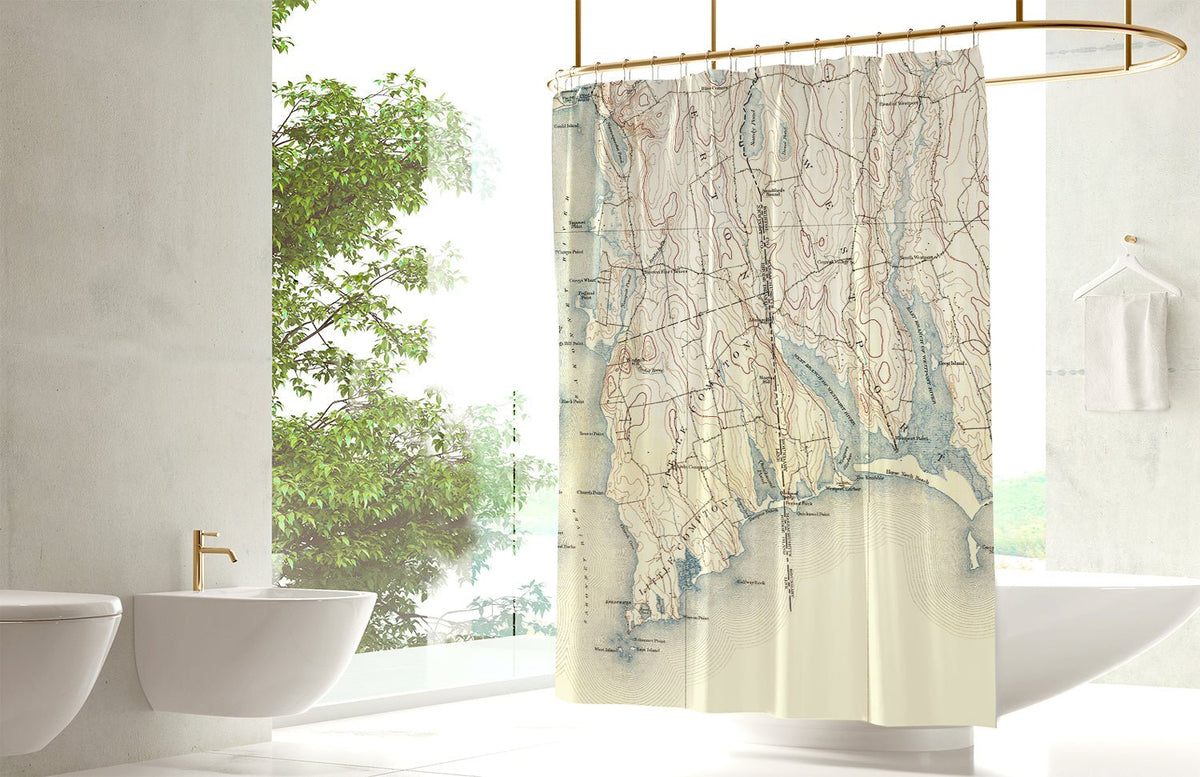 Tiverton to Little Compton Antique Map Shower Curtain - Maritime Tribes USAShower Curtain
