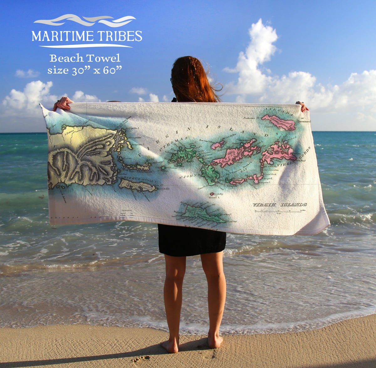 USVI - Antique Map Quick Dry Towel - Maritime Tribes USATowel
