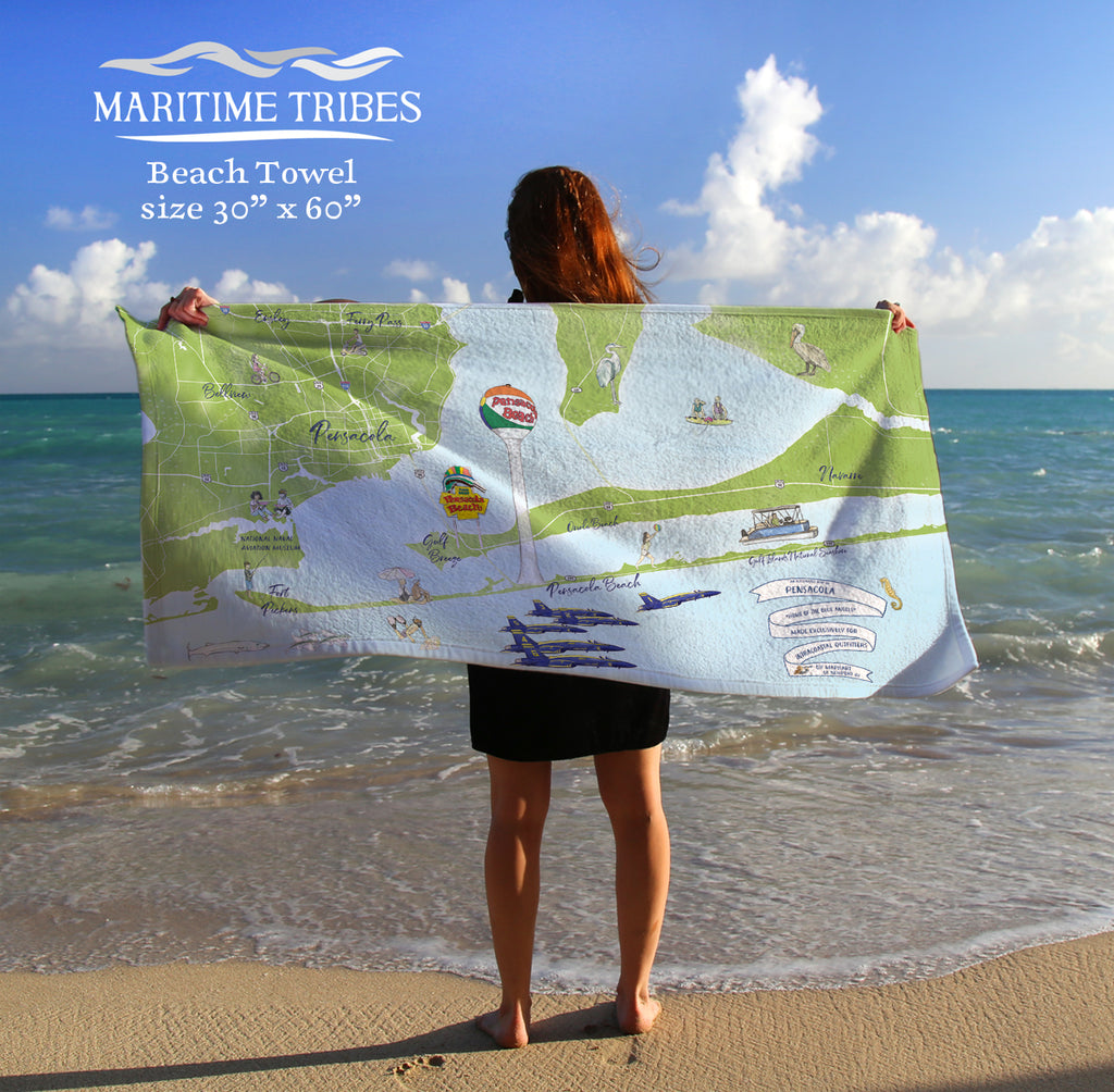 Pensacola Illustrated Map Quick Dry Towel