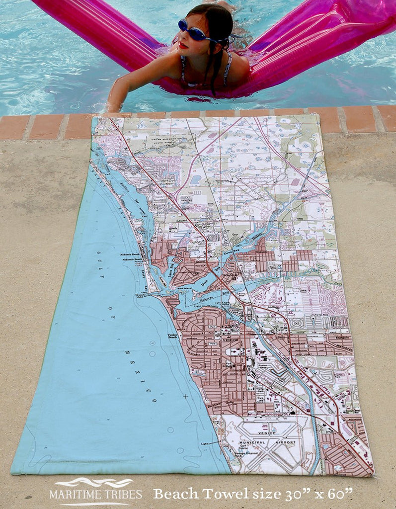 Venice, FL Topo Map Quick Dry Towel - Maritime Tribes USATowel