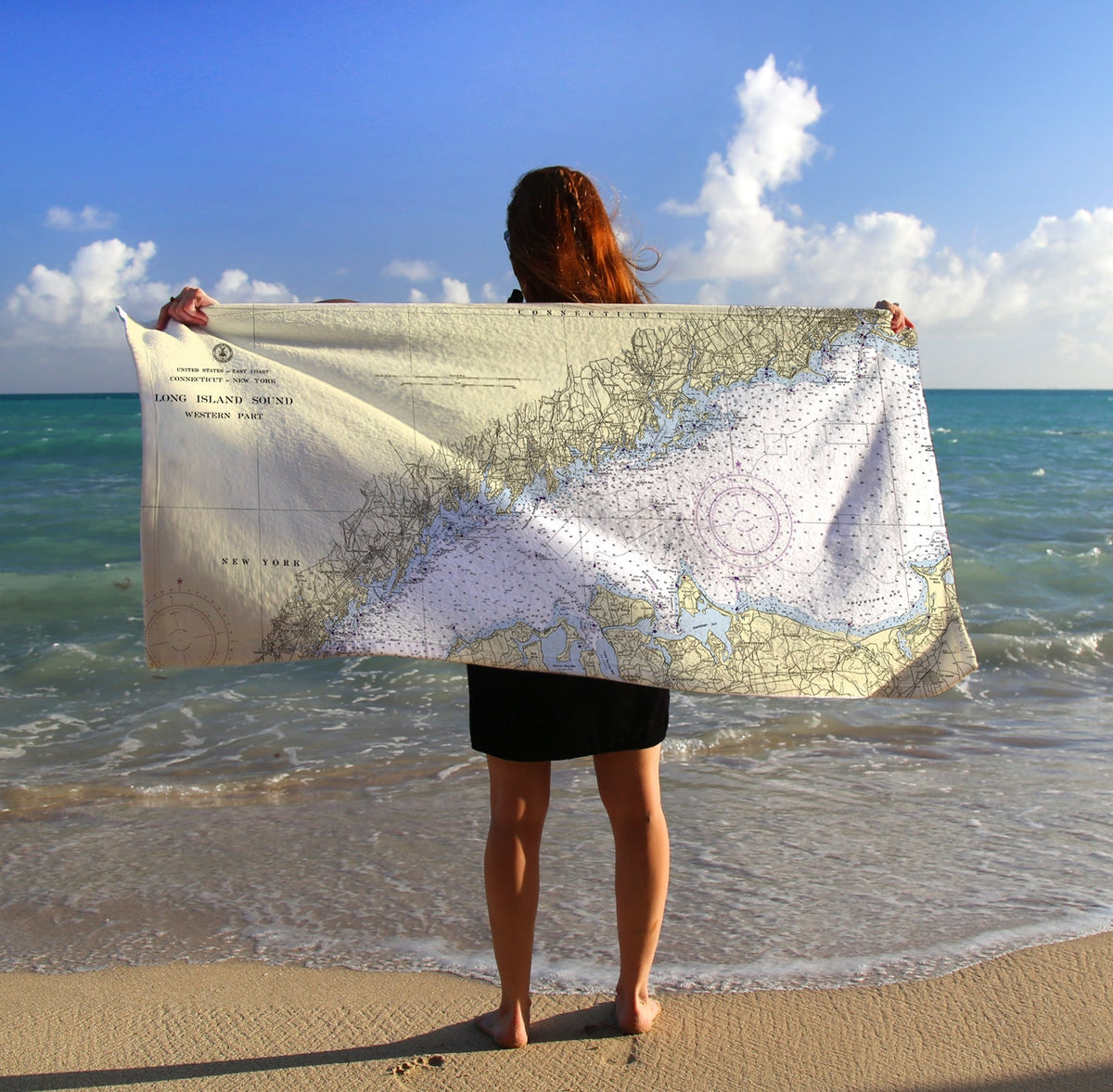 Western Long Island Sound, CT, NY 60's Vintage Chart Quick Dry Towel - Maritime Tribes USATowel