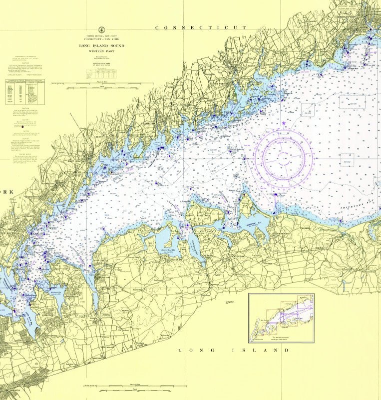 Western Long Island Sound Vintage Chart Shower Curtain - Maritime Tribes USAShower Curtain