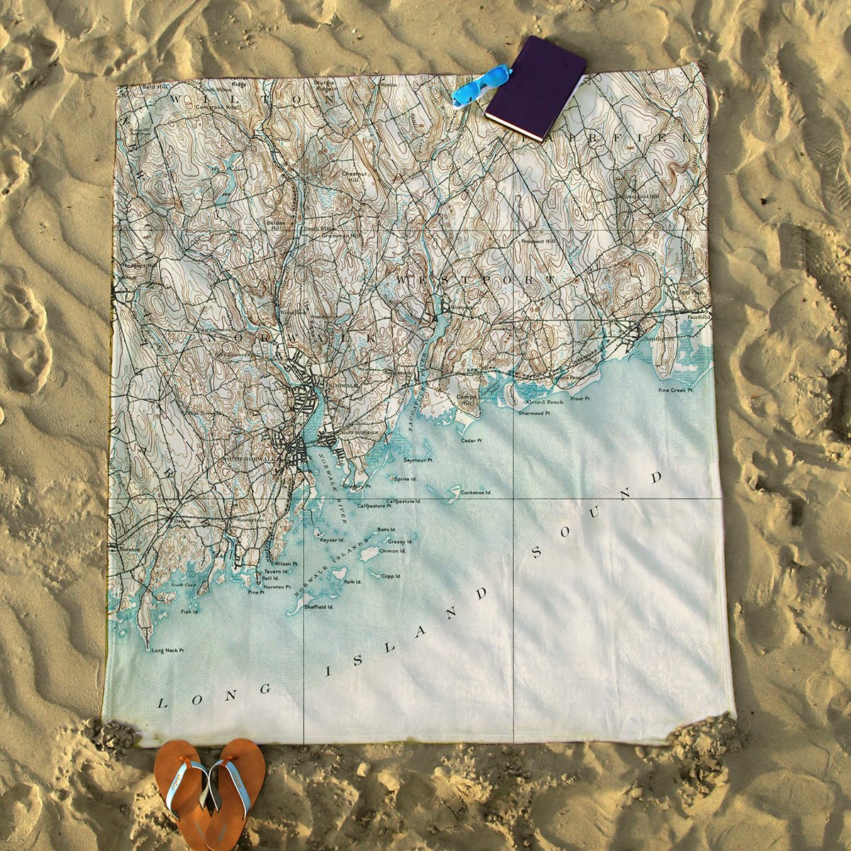 Westport CT Vintage Topo Map Blanket - Maritime Tribes USABlanket